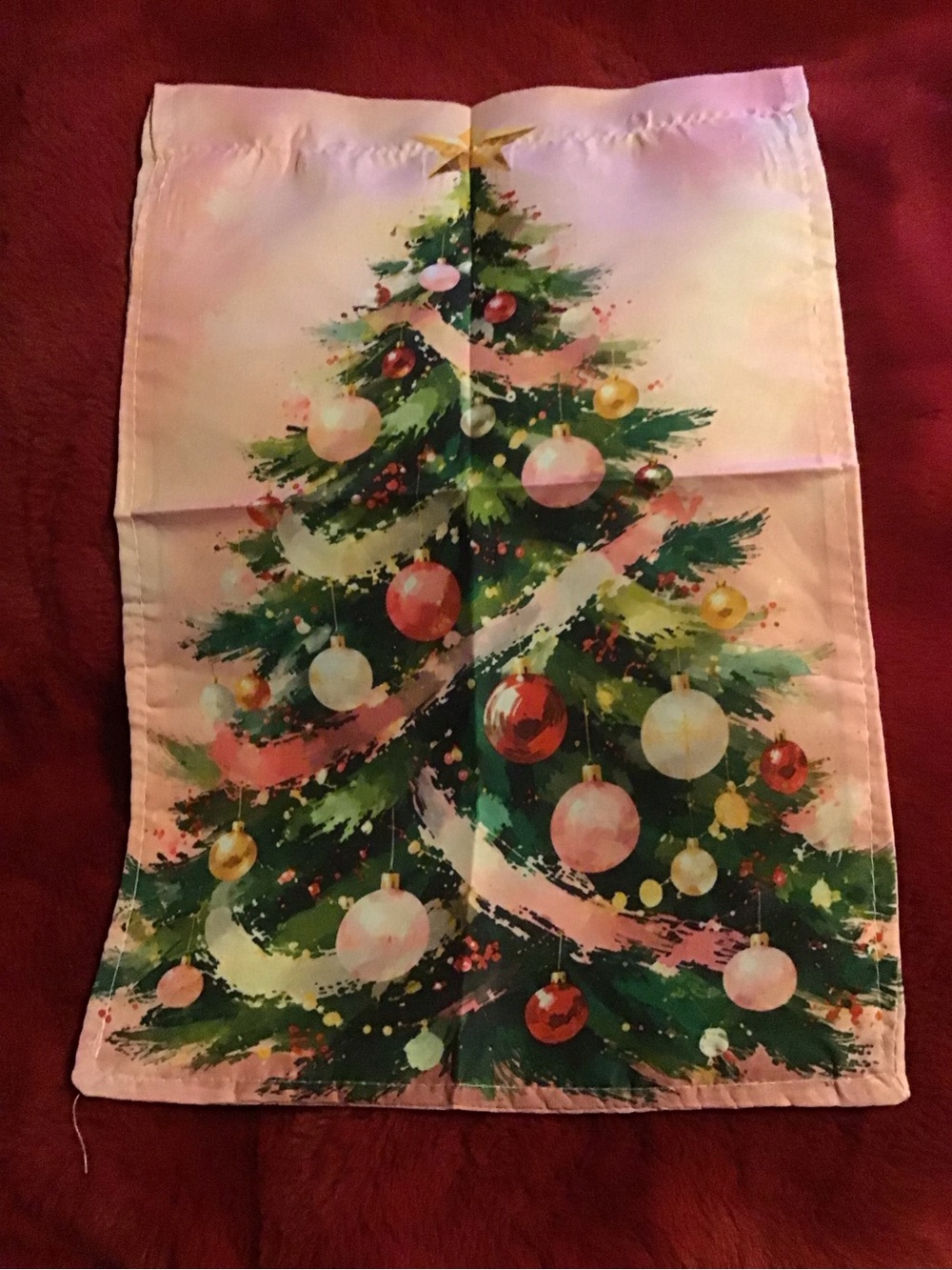 Festive Pink and Green Christmas Tree Decorative mini garden flag -